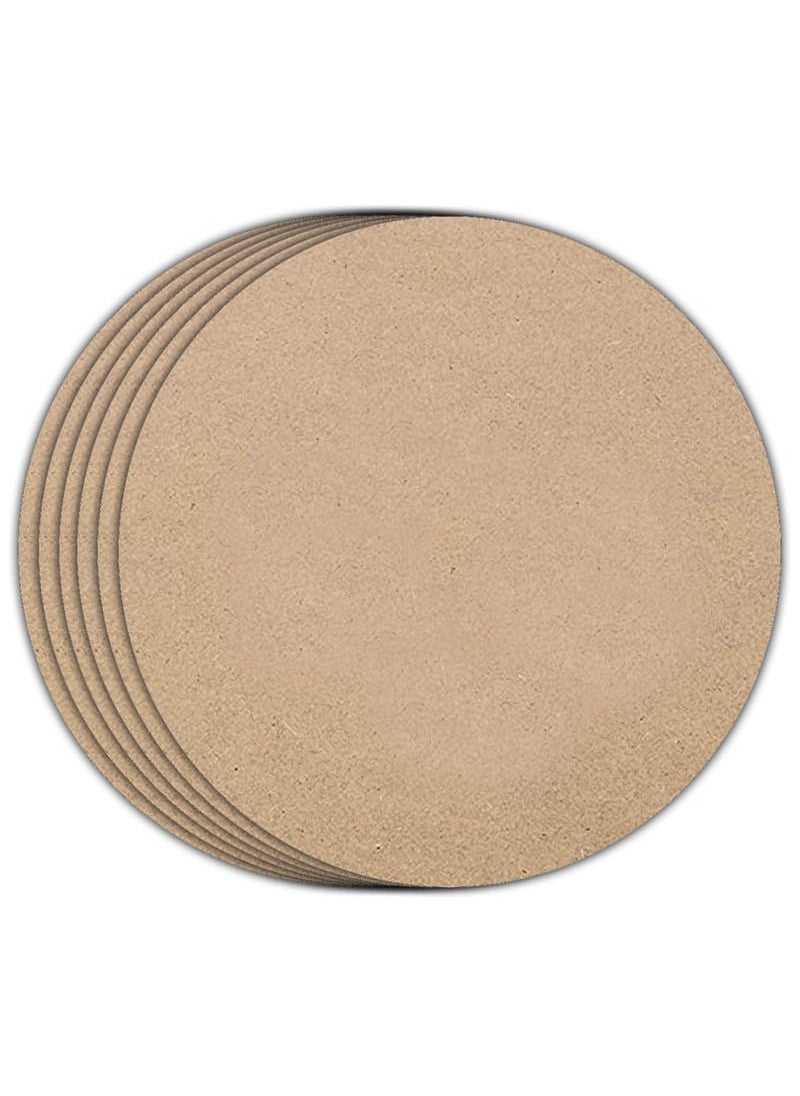 G Gojeeva GOJEEVA Premium Wooden 3X3 Inches Round Shape Matte Finished Pine Board for DIY Art and Craft Plane Wooden Base Round Cutout Board MDF Pine Board Cutout Sheet 3X3 Inches Brown Pack of 6  - Image 1