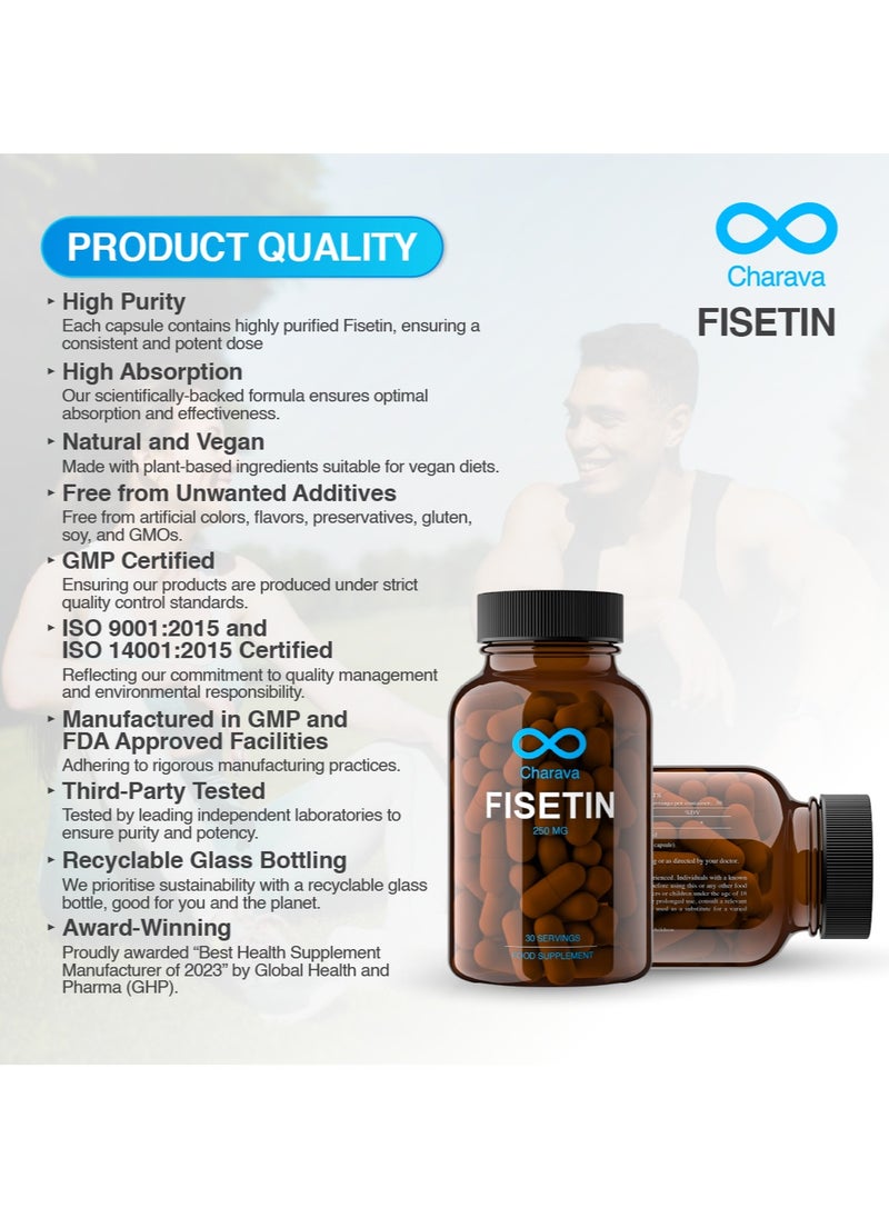 Charava - Charava Fisetin 250mg | 30 Capsules | High Absorption | 98% Purity | Natural Longevity Supplement | Third Party Tested - Image 1