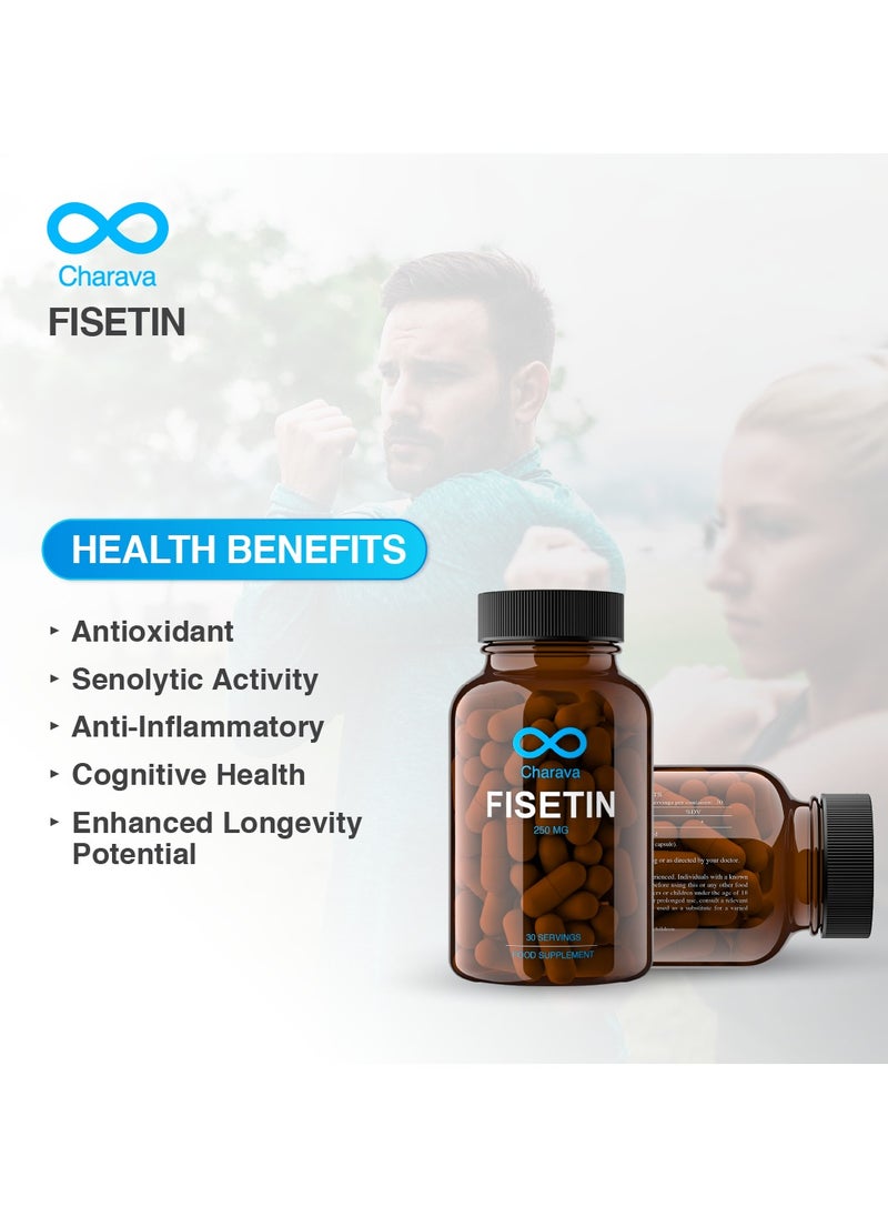 Charava - Charava Fisetin 250mg | 30 Capsules | High Absorption | 98% Purity | Natural Longevity Supplement | Third Party Tested - Image 1