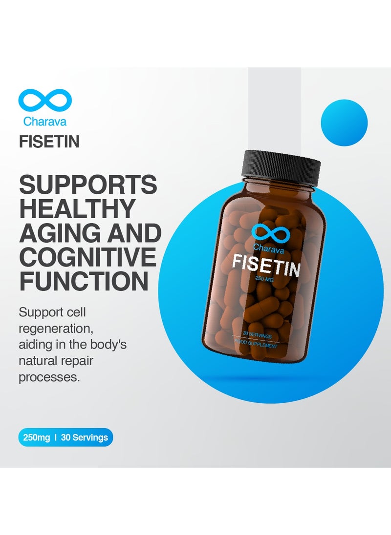 Charava - Charava Fisetin 250mg | 30 Capsules | High Absorption | 98% Purity | Natural Longevity Supplement | Third Party Tested - Image 1
