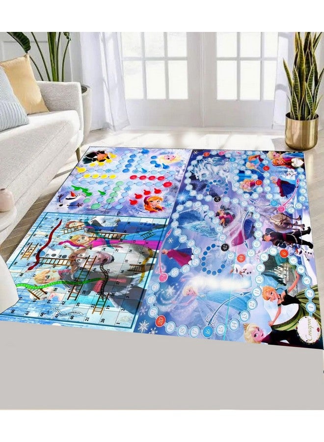 MUREN® Jumbo 3 in 1 Ludo, Snake & Ladder Big Size Reversible Kids Play Mat 54 X 54 Inches with 5 X 5 Inch Dice & Tokens, Anti-Skid Jumbo Family Fun Outdoor/Indoor Activity (Frozen Princess) - Image 1