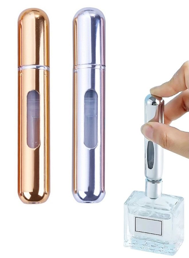 ماركة غير محددة 2 قطعة 8 مللي السفر زجاجة عطر قابلة لإعادة الملء رذاذ عطر بخاخ صغير مجموعة زجاجات محمولة (ذهبي لامع + فضي لامع)  - Image 1
