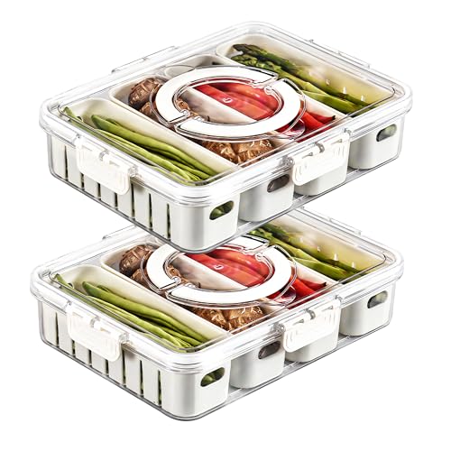 Eanpet 2Pack Divided Veggie Tray with Lid and Handle 4 Compartment Serving Tray with Dividers Portable Travel Snack Storage Containers Stackable Snackle Box Charcuterie Container for FruitVegetableSalad - Image 1