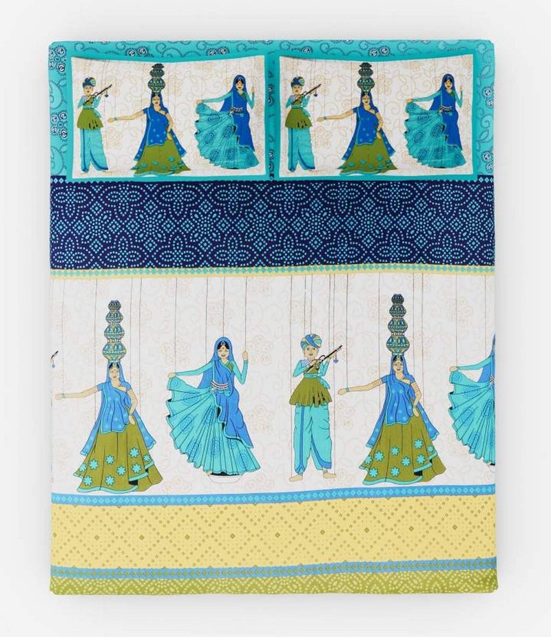Monik handicrafts 100 Pure Cotton New Jaipuri Traditional King Size Double Bedsheet With 2 Pillow CoverGreen - Image 4