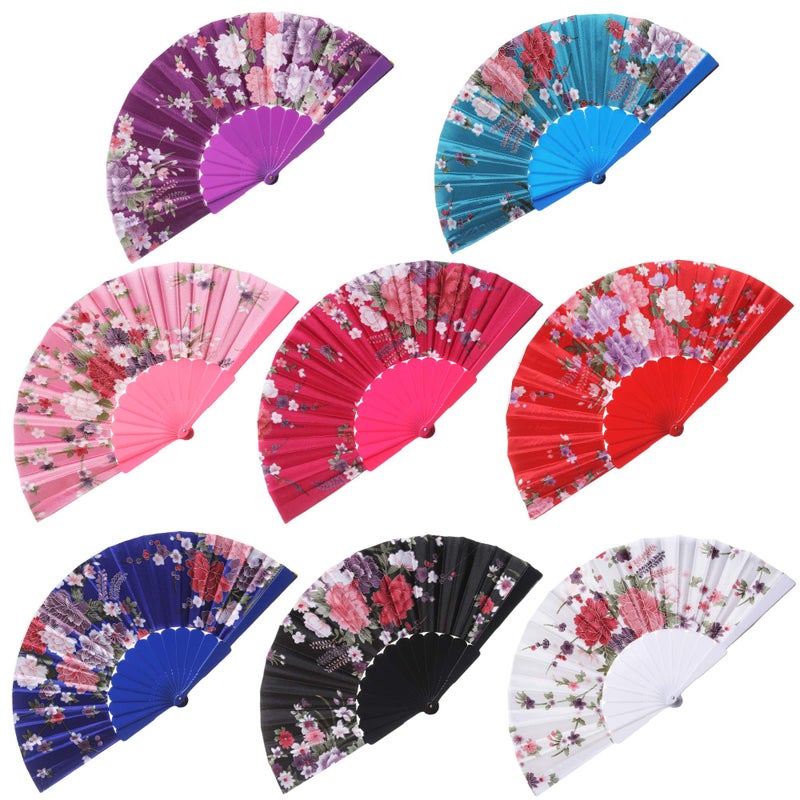 BABEYOND Spanish Floral Folding Hand Fan Vintage Handheld Lace Folding Fan with Different Patterns Fabric Folding Fan for Wedding Dancing Party Chinese Rose2