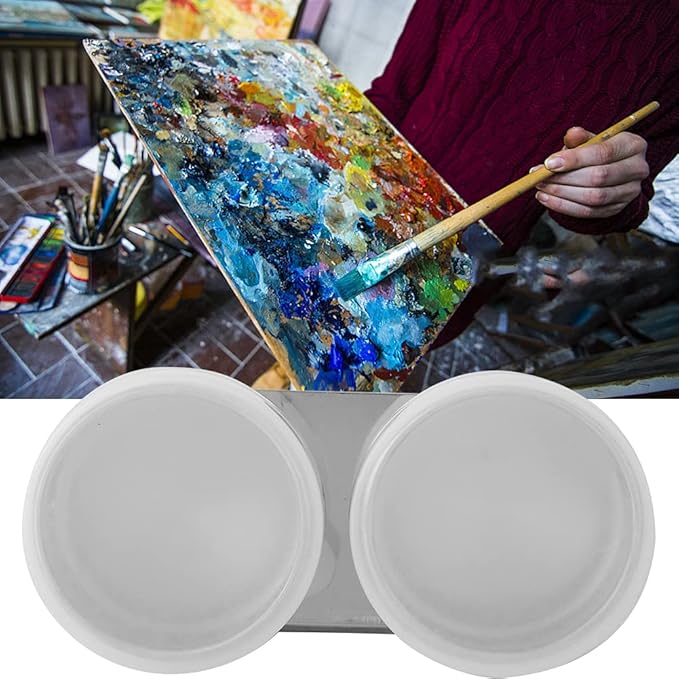 GLOGLOW Oil Painting Cup, Stainless Steel Double Dipper Palette Cup for Outdoor Art Projects Other Art Supplies (Stainless Steel 4) stainless steel 4 - Image 5