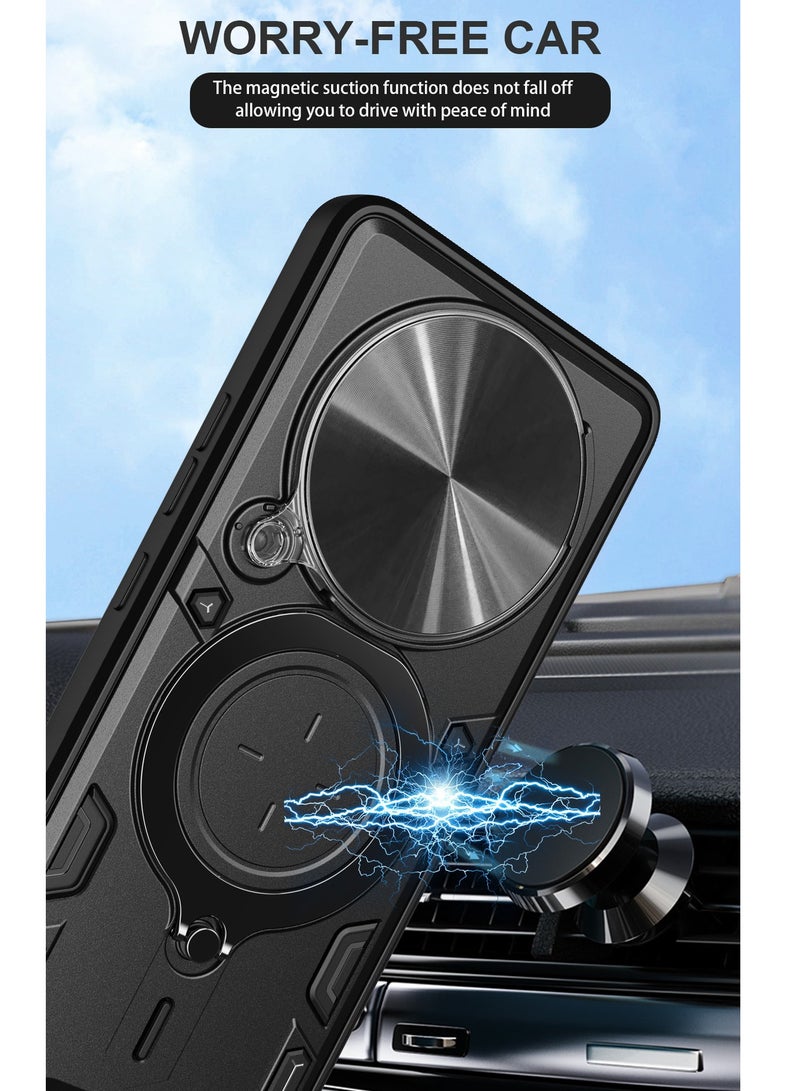 Alyashmac for Xiaomi POCO C75 4G / Redmi 14C 4G Case, Slide Camera Lens Cover, Magnetic Ring Holder Kickstand Protective Phone Case for Xiaomi POCO C75 4G / Redmi 14C 4G, Black - Image 3