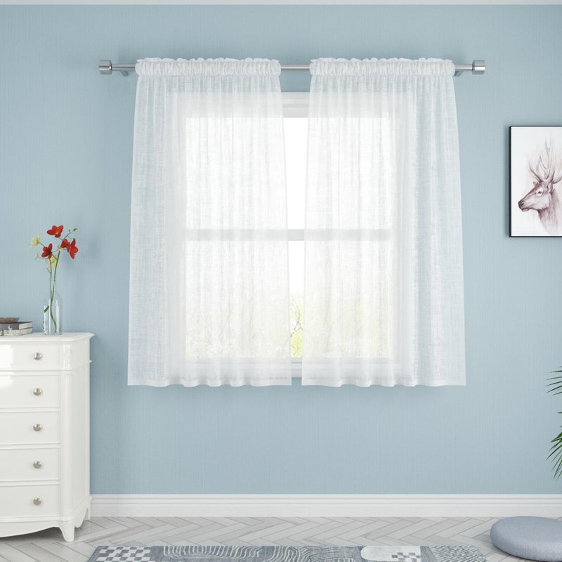 UPOPO White Sheer Curtains 54 inches Long Living Room Kitchen Dining Curtain Sheers Basement 2 Panels Voile Transparent Bedroom Drapes Linen Textured Rod Pocket Window Treatment Set - Image 1