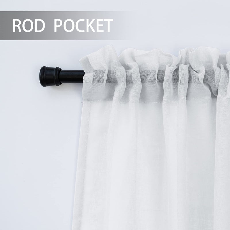 UPOPO White Sheer Curtains 54 inches Long Living Room Kitchen Dining Curtain Sheers Basement 2 Panels Voile Transparent Bedroom Drapes Linen Textured Rod Pocket Window Treatment Set - Image 3