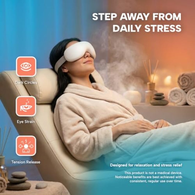 Eye Massager with Heat and Cooling 12 Precision Massage Nodes Bluetooth Music 4 Massage Modes 2400mAh Battery Relaxation for Eye Strain, Dry Eyes, Stress and Headaches - Image 5