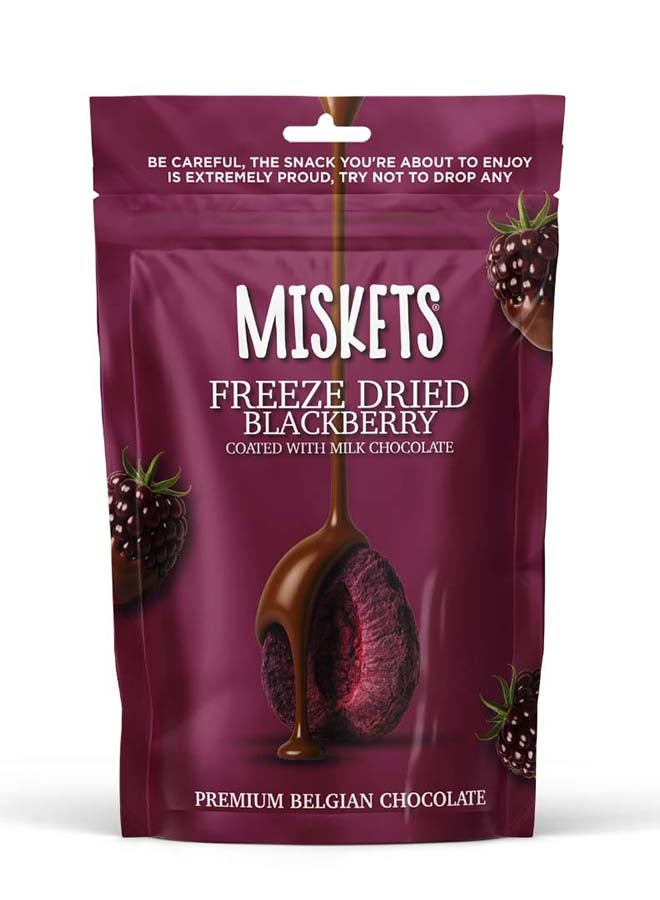 Miskets Belgian Milk Chocolate Coated Freeze Dried Blackberry, 80 gr - Image 1