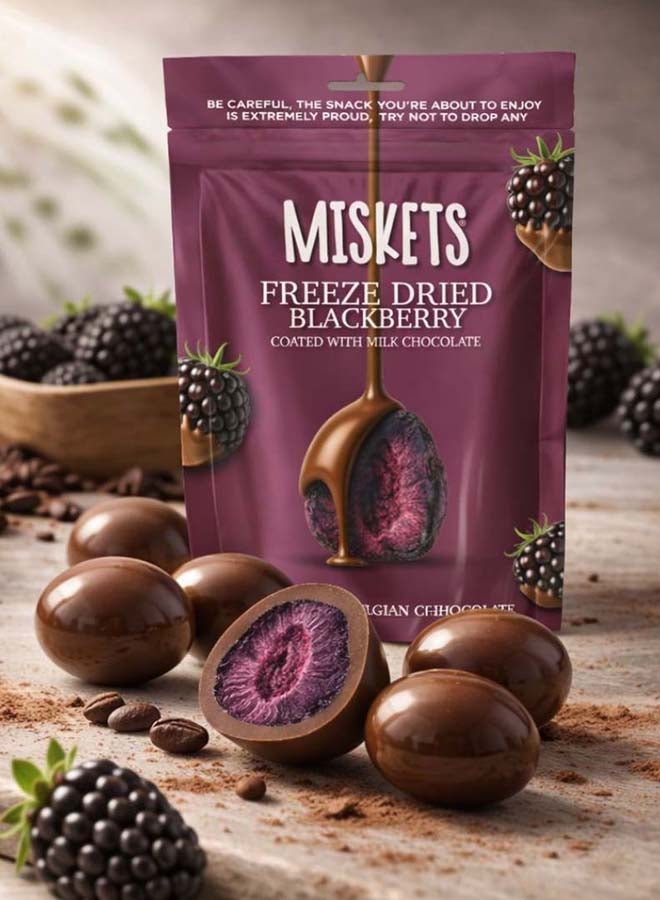 Miskets Belgian Milk Chocolate Coated Freeze Dried Blackberry, 80 gr - Image 2