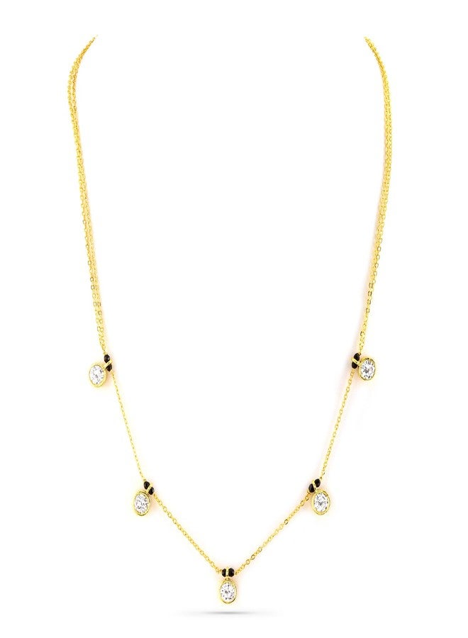 Rubans 18K Gold-Plated White Cubic Zirconia Studded Minimal Mangalsutra Necklace with Black Beaded Chain for Women & Girls - Daily & Elegant Looks - Image 1