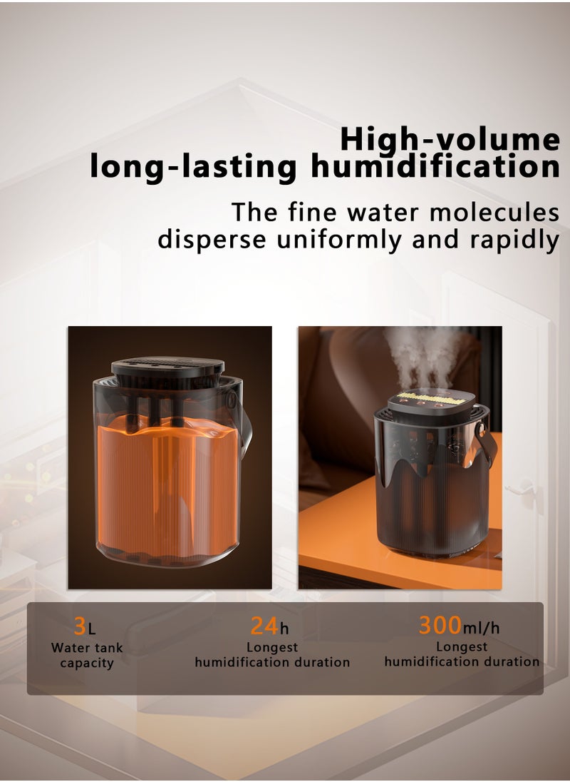 3L High-Performance Ultrasonic Air Humidifier, Low Decibels, Low Energy Consumption, Intelligent Anti-dry Burning System, Air Filter, Cold Mist 3D Circulation Humidification, Baby Cold Mist Humidifier, One-Key Adjustment, Three Sprays of Maximum Haze up to 300ml/h, up to 24 Hours of Continuous Atomization Output, Can Pour Perfume, with Night Light - pzsku/Z77C651C6C60510AA63C2Z/45/1741411330/e1c21233-dcf4-466d-adc9-1fed0611dd56