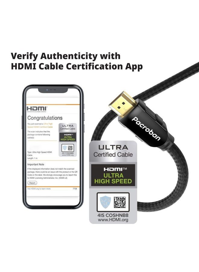 Pacroban كابل HDMI 2.1 مضفر 8K (10 قدم) مصنف CL3 يدعم سرعة فائقة 48Gbps، 10K 8K 5K 4K عند 120Hz، 60Hz HDR ديناميكي وDolby Atmos - Image 2