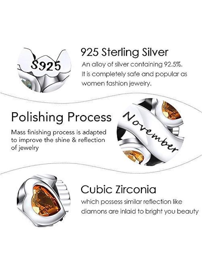 Arabest Birthstone Charms 925 Sterling Silver Love Heart Openwork Bead for Charm Bracelets and Necklaces with 5A Cubic Zirconia, Birthday Mothers Day Jewelry Gifts Women - Image 3