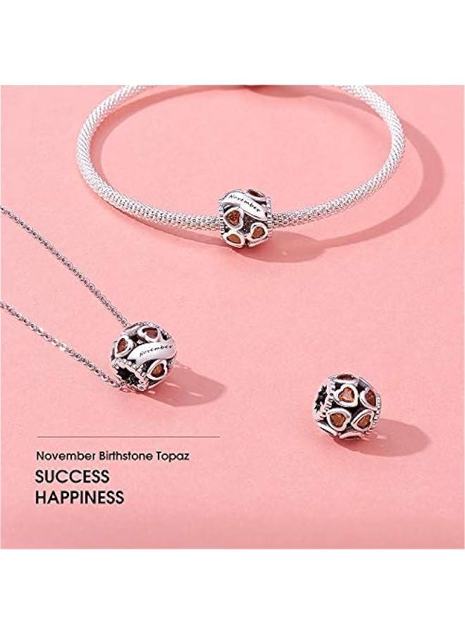 Arabest Birthstone Charms 925 Sterling Silver Love Heart Openwork Bead for Charm Bracelets and Necklaces with 5A Cubic Zirconia, Birthday Mothers Day Jewelry Gifts Women - Image 4