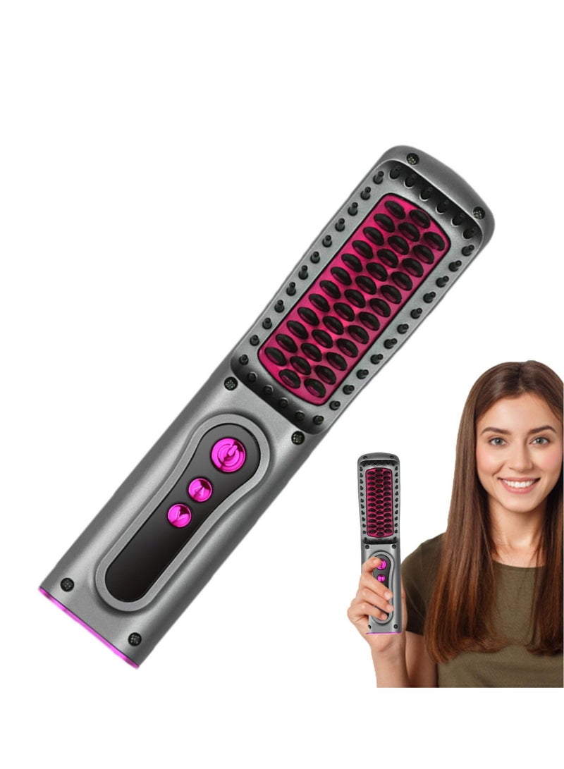 SYOSI Cordless Hair Straightener Brush, Portable Mini Straightening Brush for Travel, USB Rechargeable, Fast Heating Hot Comb with Negative Ion, Anti-Scald Feature for Women & Men - Image 1