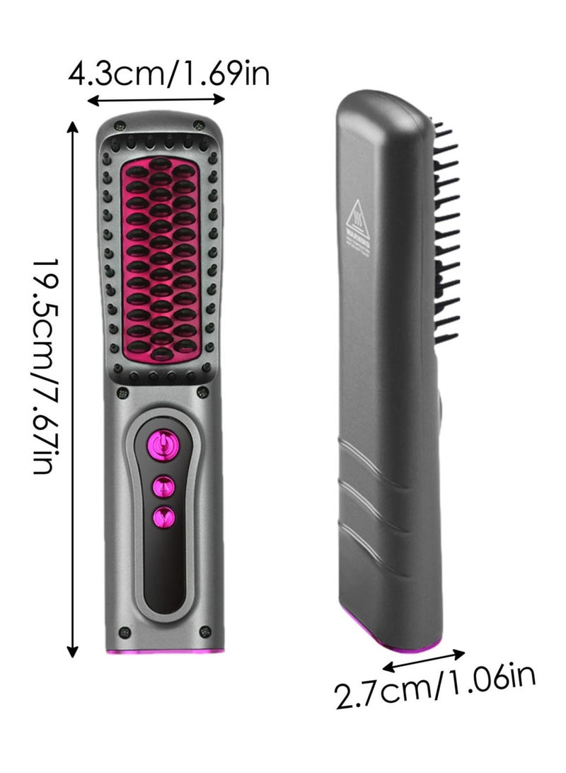 SYOSI Cordless Hair Straightener Brush, Portable Mini Straightening Brush for Travel, USB Rechargeable, Fast Heating Hot Comb with Negative Ion, Anti-Scald Feature for Women & Men - Image 2
