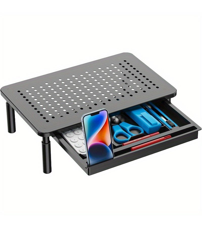 Black Monitor Stand with Storage Space Desktop Riser Air Vent 44 Lbs Load Capacity Non Slip Adjustable Height for Computers Laptops Notebooks - Image 4