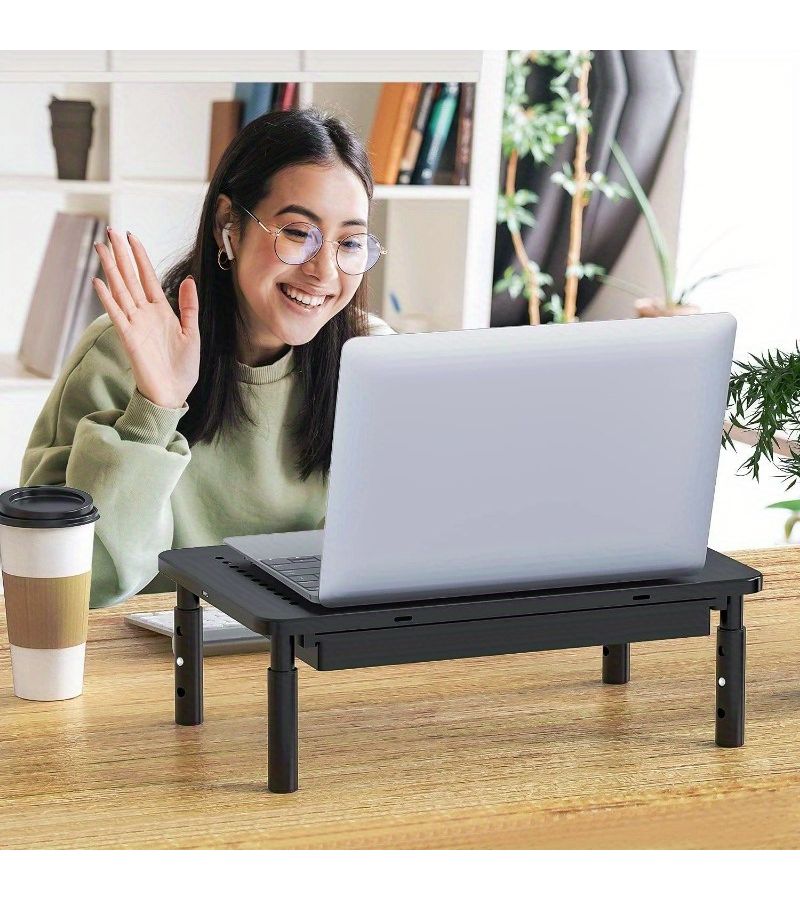 Black Monitor Stand with Storage Space Desktop Riser Air Vent 44 Lbs Load Capacity Non Slip Adjustable Height for Computers Laptops Notebooks - Image 3