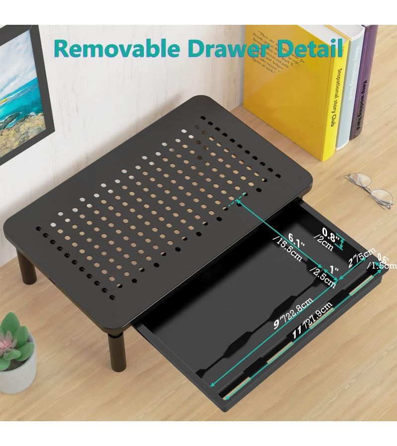 Black Monitor Stand with Storage Space Desktop Riser Air Vent 44 Lbs Load Capacity Non Slip Adjustable Height for Computers Laptops Notebooks - Image 5