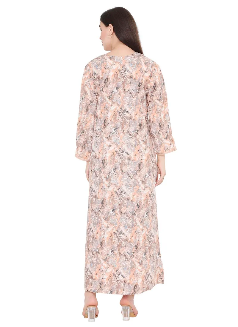 HANA & SARA MODERN PRINT AND THREAD EMBROIDERY WITH STYLISH COLOURS ARABIC KAFTAN JALABIYA DRESS