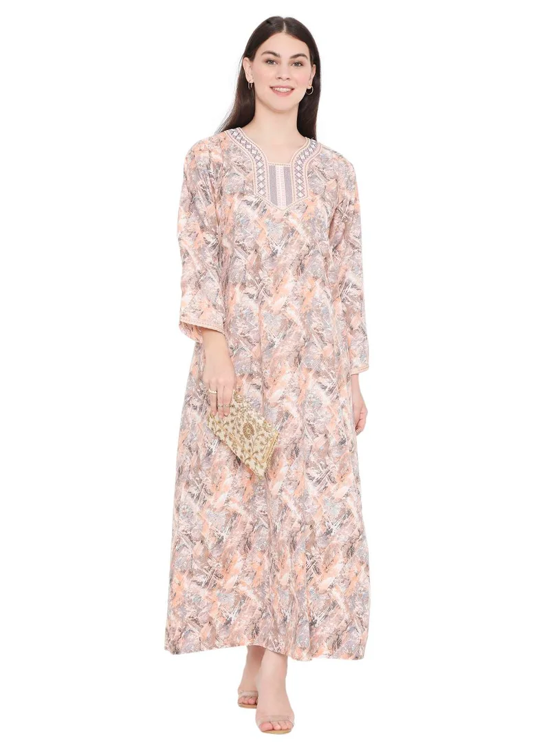 HANA & SARA MODERN PRINT AND THREAD EMBROIDERY WITH STYLISH COLOURS ARABIC KAFTAN JALABIYA DRESS