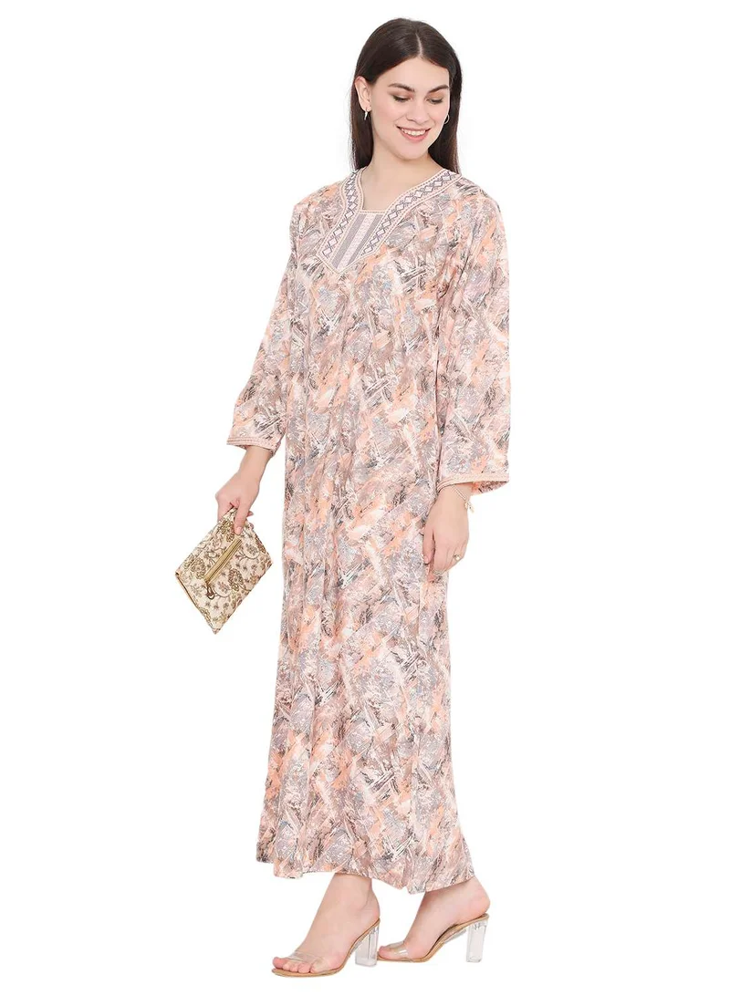 HANA & SARA MODERN PRINT AND THREAD EMBROIDERY WITH STYLISH COLOURS ARABIC KAFTAN JALABIYA DRESS