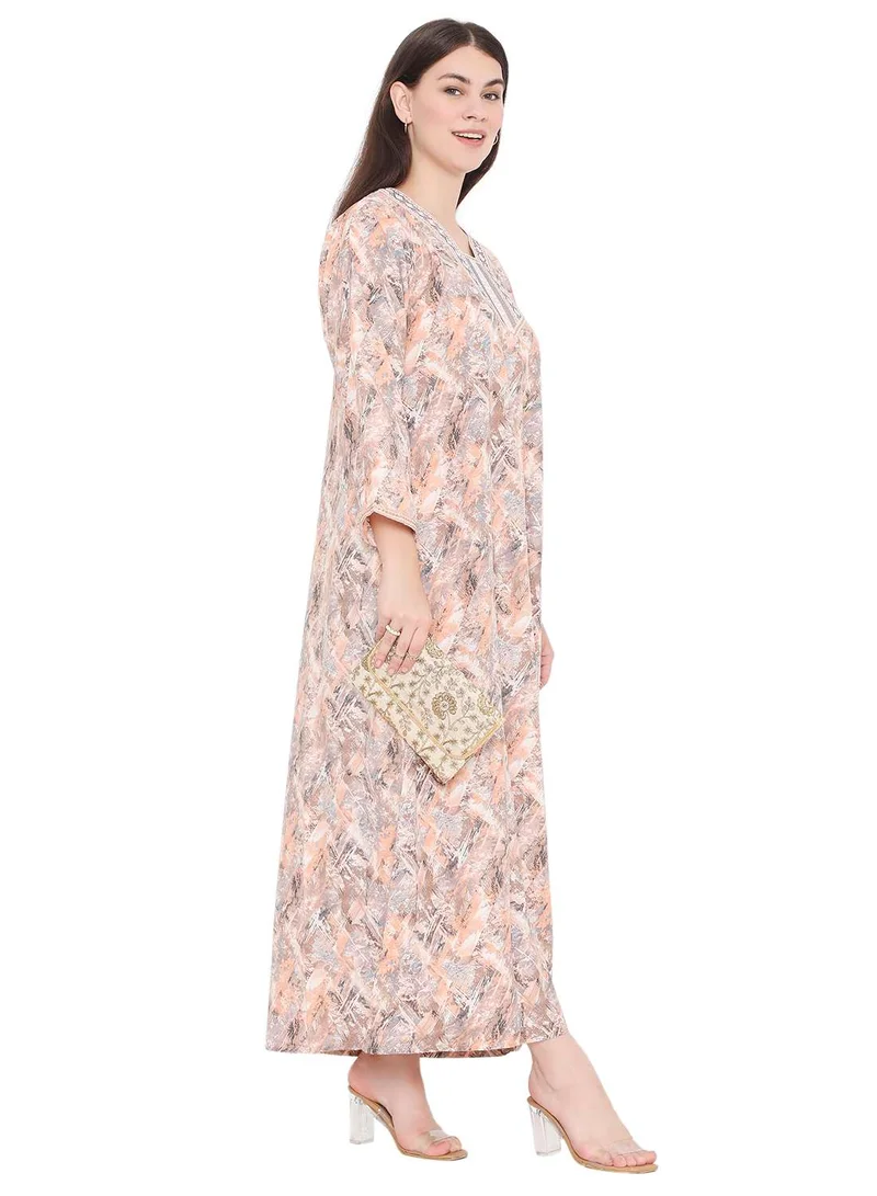 HANA & SARA MODERN PRINT AND THREAD EMBROIDERY WITH STYLISH COLOURS ARABIC KAFTAN JALABIYA DRESS