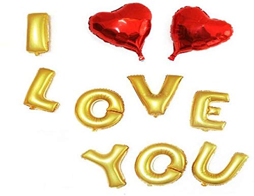 Evisha بالونات إيفيشا الذهبية "أحبك" و 2 قطعة بالونات قلب أحمر من الألمنيوم| هدية لعيد الحب| هدية عيد الحب| هدية يوم عيد الحب| عناصر تزيين يوم عيد الحب| عناصر تزيين الحفلات - Image 1