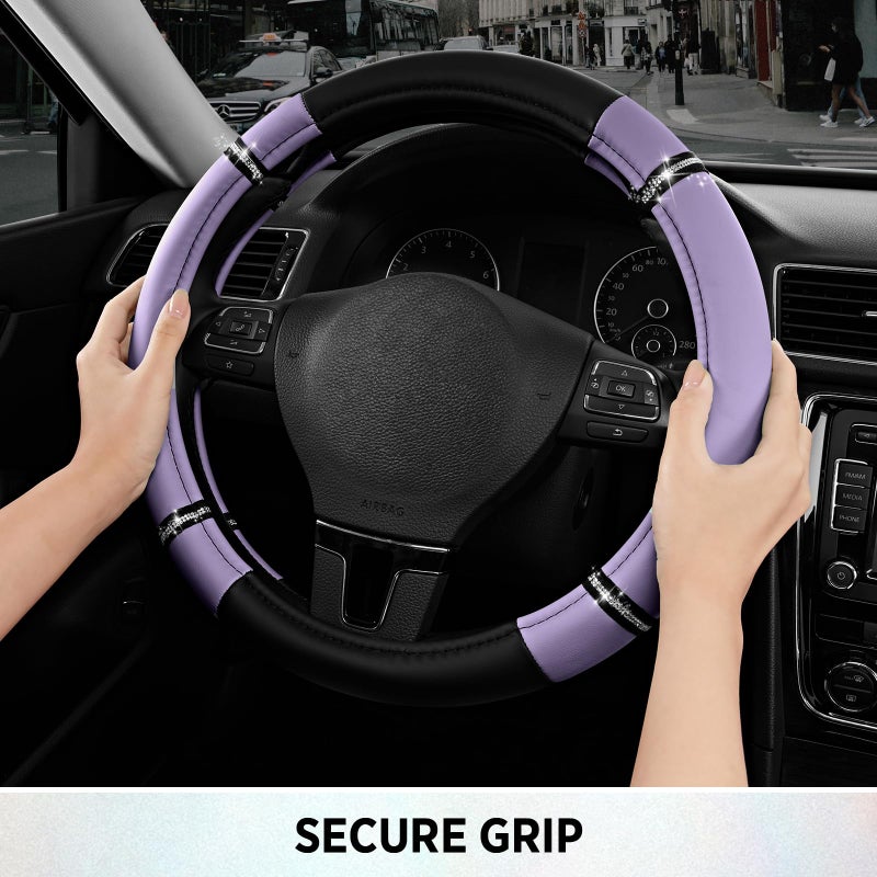 Road Comforts Road Comfort Leather Steering Wheel Cover â€“ Premium Anti-Slip Car Steering Wheel Grip Cover â€“ Universal Fit for 14.5â€â€“15.5â€ Cars, Trucks & SUVs - Purple - Image 5