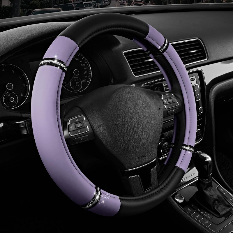 Road Comforts Road Comfort Leather Steering Wheel Cover â€“ Premium Anti-Slip Car Steering Wheel Grip Cover â€“ Universal Fit for 14.5â€â€“15.5â€ Cars, Trucks & SUVs - Purple - Image 1