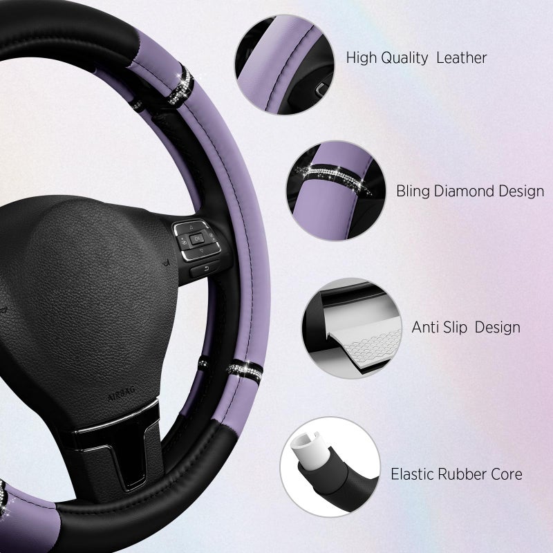 Road Comforts Road Comfort Leather Steering Wheel Cover â€“ Premium Anti-Slip Car Steering Wheel Grip Cover â€“ Universal Fit for 14.5â€â€“15.5â€ Cars, Trucks & SUVs - Purple - Image 4