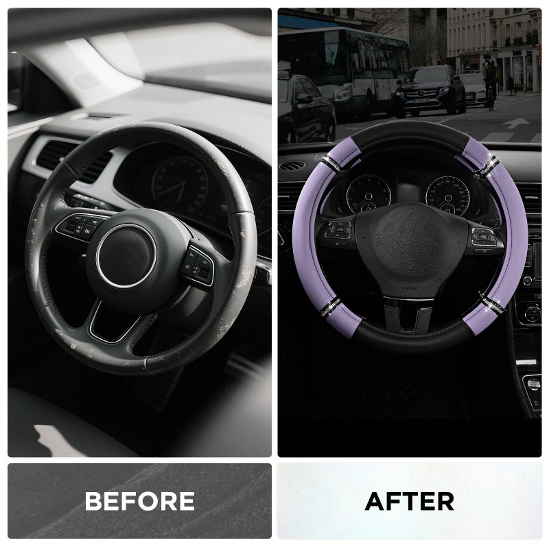 Road Comforts Road Comfort Leather Steering Wheel Cover â€“ Premium Anti-Slip Car Steering Wheel Grip Cover â€“ Universal Fit for 14.5â€â€“15.5â€ Cars, Trucks & SUVs - Purple - Image 3
