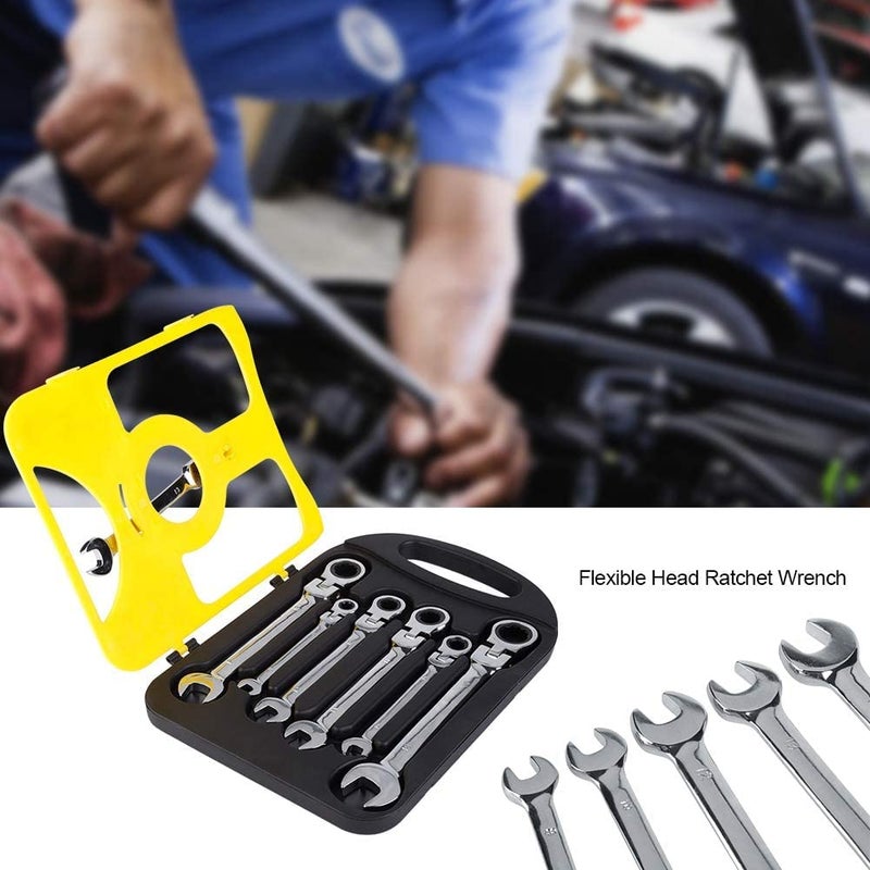 DASNDAS Combination Ratchet Spanner Set 7Pcs Flexible Head MultiFunctional Ratchet Combination Spanner Wrench 819mm Repair Tools Set with Open End Spanner and Carry Case for Cars Bicycles - Image 3