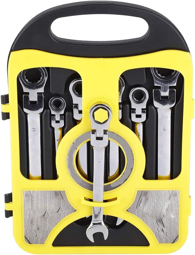 DASNDAS Combination Ratchet Spanner Set 7Pcs Flexible Head MultiFunctional Ratchet Combination Spanner Wrench 819mm Repair Tools Set with Open End Spanner and Carry Case for Cars Bicycles - Image 2