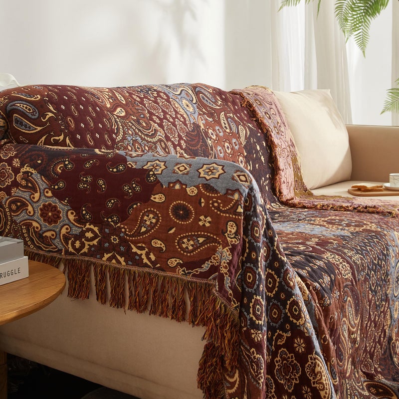 SE SOFTEXLY Boho Throw Blanket for Bed 60â€x80â€, 100% Cotton Woven Blanket for Couch Sofa, Ultra Soft 4-Layer Muslin Quilt with Patchwork Floral Printed, Farmhouse Bed Blanket/Cover for Living Room Decor - Image 5
