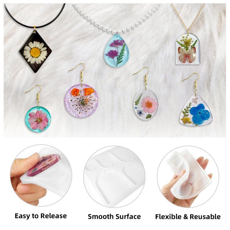 Roxjaejae 46 PCS Resin Earring Molds Silicone Kit, Resin Jewelry Making Kit with Built-in Holes for Earrings, Necklace, Pendants, Keychains - Image 2