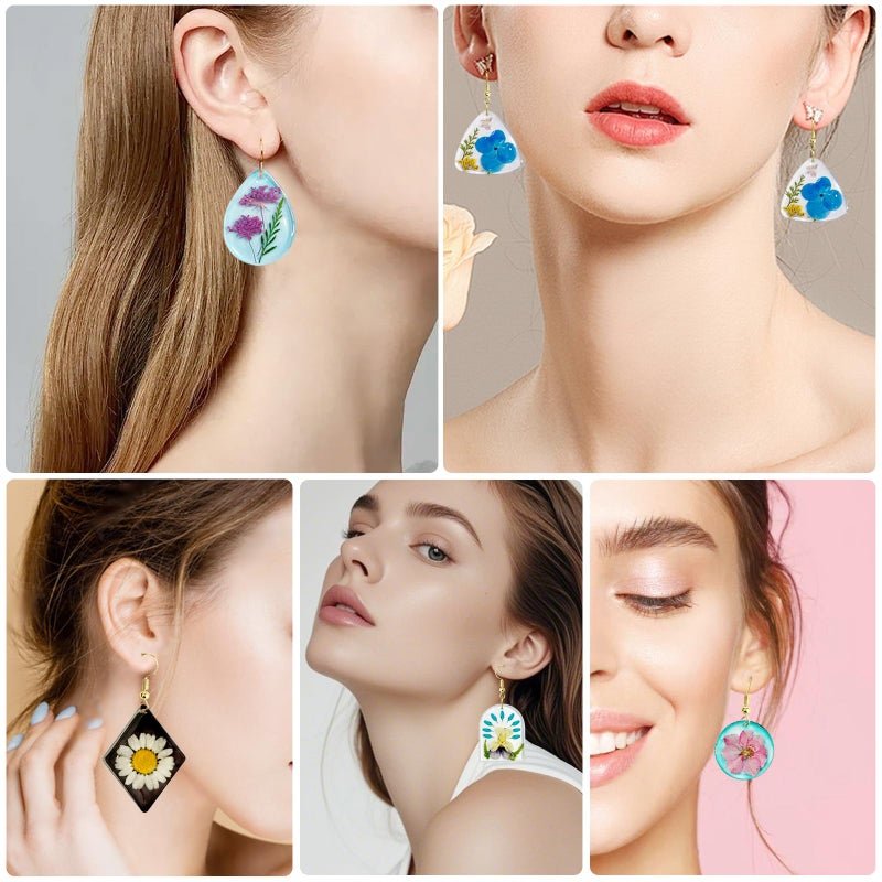 Roxjaejae 46 PCS Resin Earring Molds Silicone Kit, Resin Jewelry Making Kit with Built-in Holes for Earrings, Necklace, Pendants, Keychains - Image 3