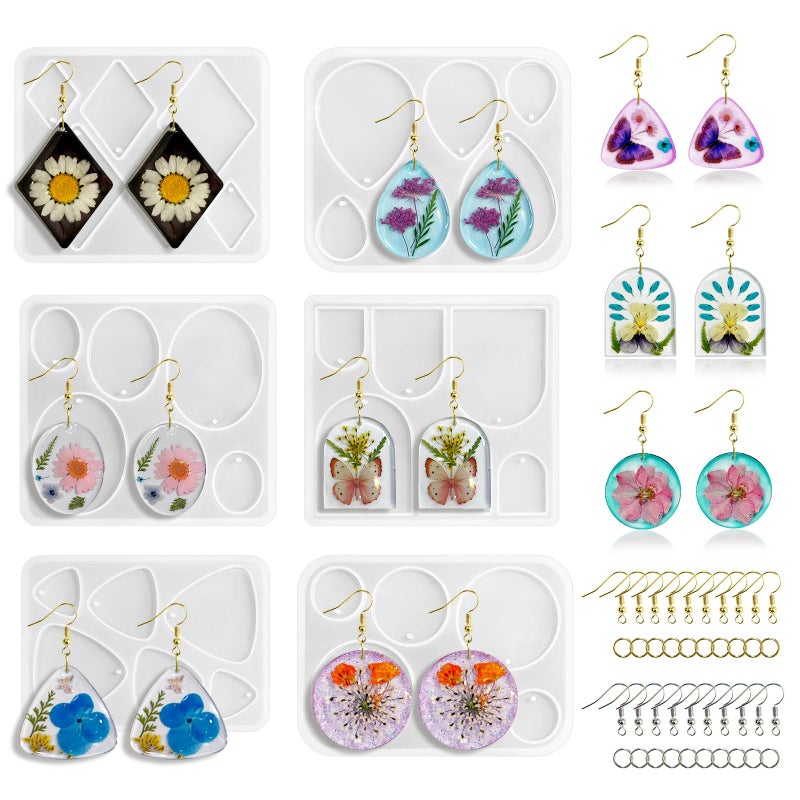 Roxjaejae 46 PCS Resin Earring Molds Silicone Kit, Resin Jewelry Making Kit with Built-in Holes for Earrings, Necklace, Pendants, Keychains - Image 1