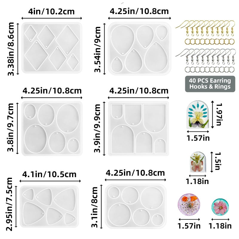 Roxjaejae 46 PCS Resin Earring Molds Silicone Kit, Resin Jewelry Making Kit with Built-in Holes for Earrings, Necklace, Pendants, Keychains - Image 4