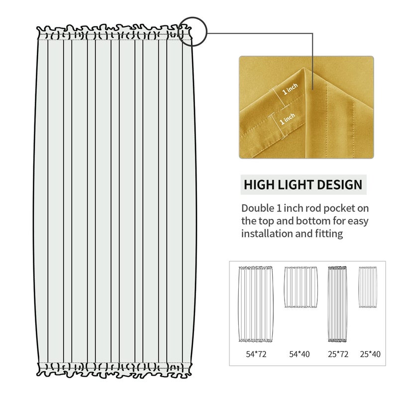 DWCN French Door Curtains - Rod Pocket Thermal Blackout Curtain for Doors with Glass Window  Kitchen and Patio Doors for Privacy  36 X 72 Inches Long  1 Curtain Panel with Tieback Yellow - Image 3