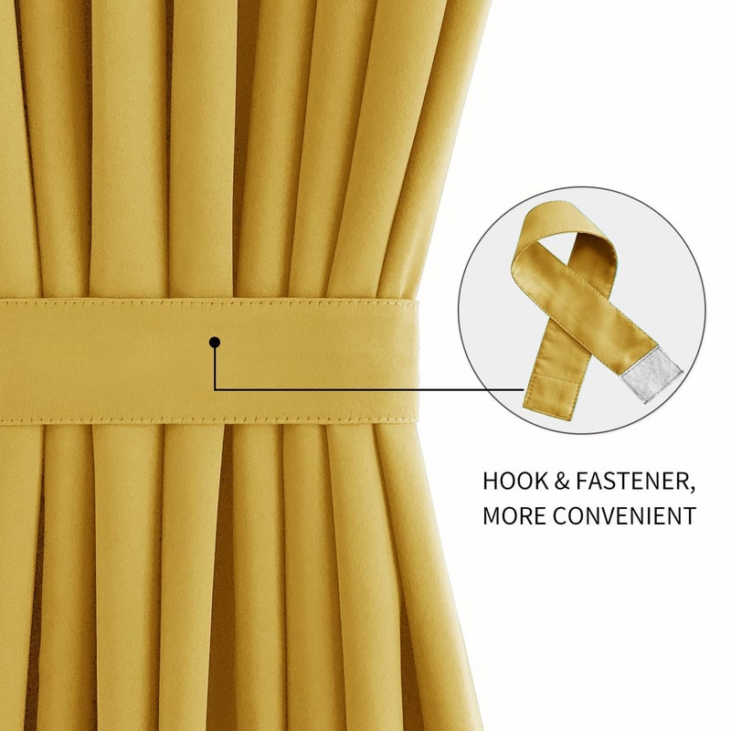 DWCN French Door Curtains - Rod Pocket Thermal Blackout Curtain for Doors with Glass Window  Kitchen and Patio Doors for Privacy  36 X 72 Inches Long  1 Curtain Panel with Tieback Yellow - Image 2