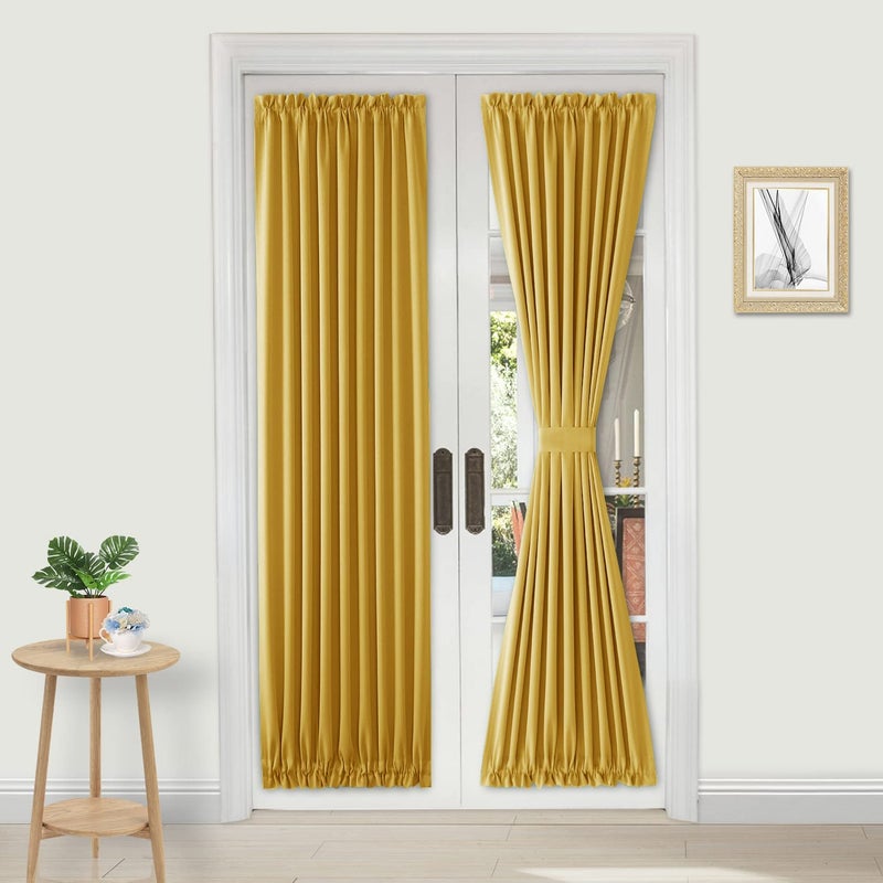 DWCN French Door Curtains - Rod Pocket Thermal Blackout Curtain for Doors with Glass Window  Kitchen and Patio Doors for Privacy  36 X 72 Inches Long  1 Curtain Panel with Tieback Yellow - Image 1