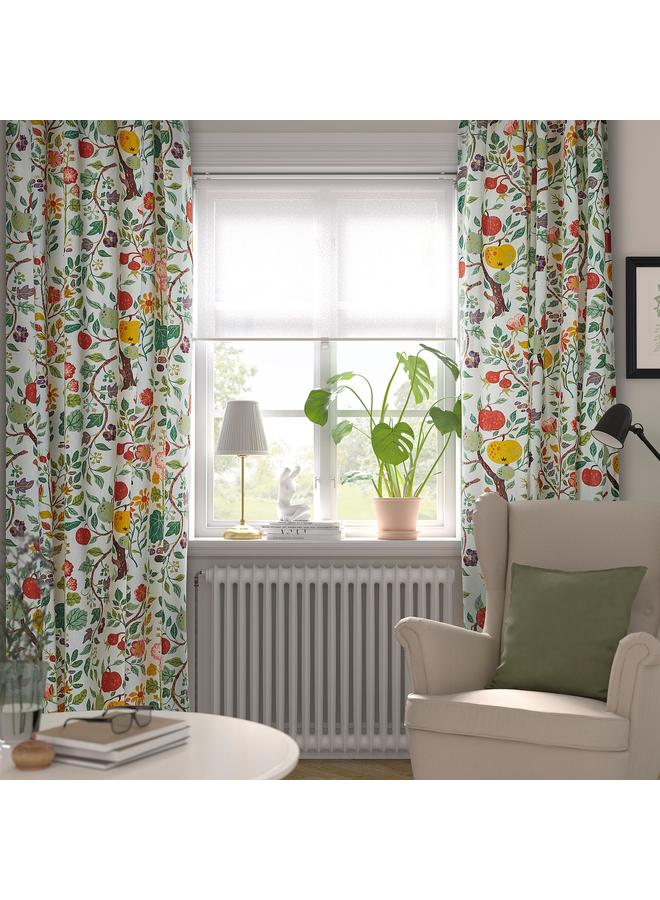 Zaboon Curtains, 1 Pair, White Multicolour/Floral Pattern, 145X300 Cm - Image 2