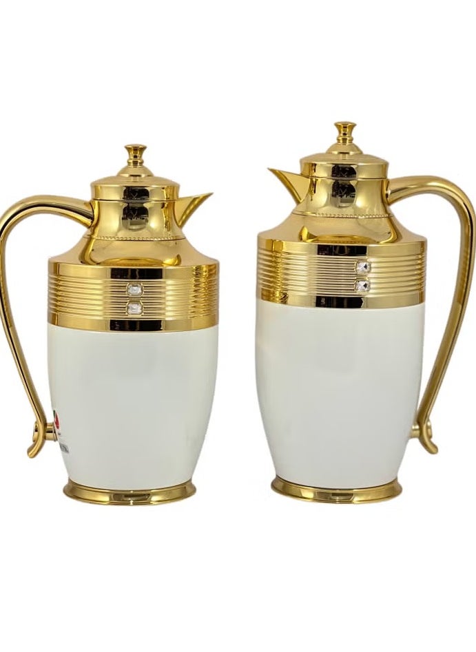 Homemaker 2-Piece Elegant Thermal Carafe Set – 0.75L & 1L | Glass-Lined Insulated Flasks for Hot & Cold Drinks | Stylish White & Gray Design | Travel & Home Use  - Image 1