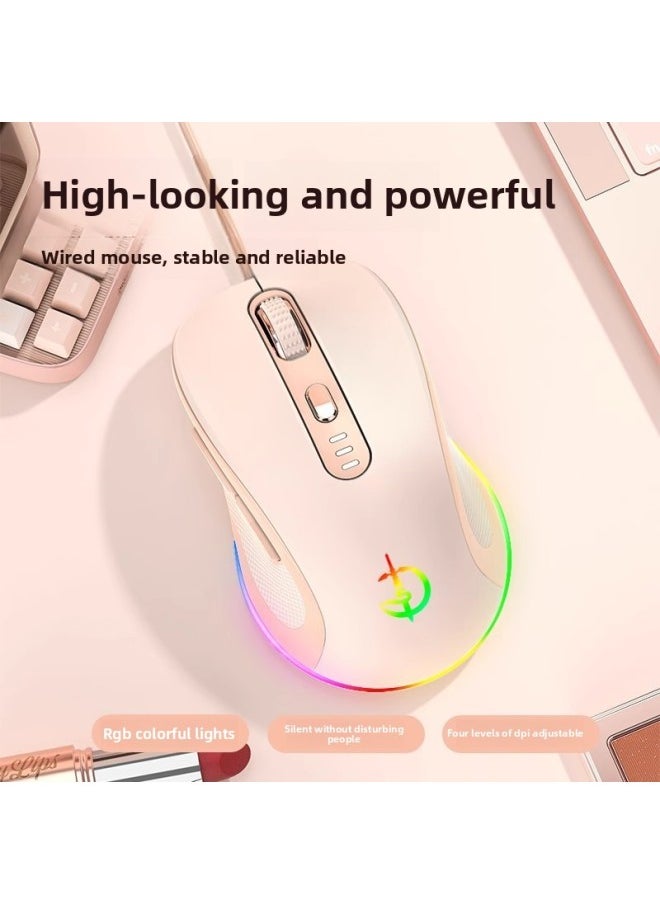 Generic - Wired Mute Mouse Office Girl's Game Cute Electric Competition Macro Programming Home Applicable Laptop Desktop-Colour:Upgraded 6-key-rgb Lighting Effect-4 Levels Of Dpi-cool Black - Image 1