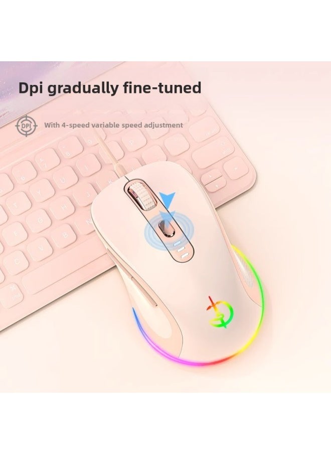 Generic - Wired Mute Mouse Office Girl's Game Cute Electric Competition Macro Programming Home Applicable Laptop Desktop-Colour:Upgraded 6-key-rgb Lighting Effect-4 Levels Of Dpi-cool Black - Image 1