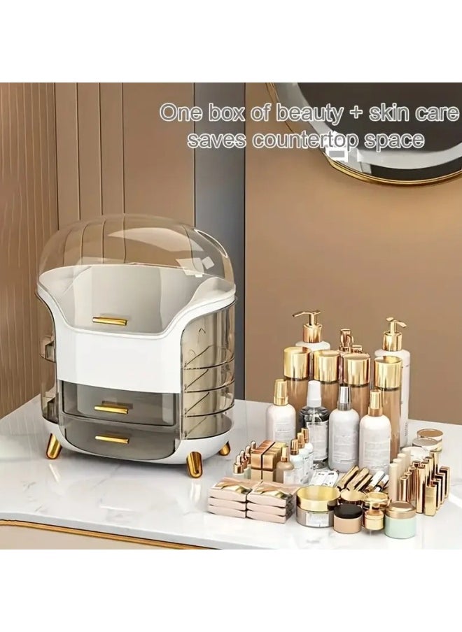 GGEROU Cosmetic Makeup Organizer, LED Mirror Large Cosmetic Storage Box Cosmetics Storage Display Case with Drawers, Dust Water Proof Jewelry Lipstick Organizer for Vanity Dresser  - Image 2
